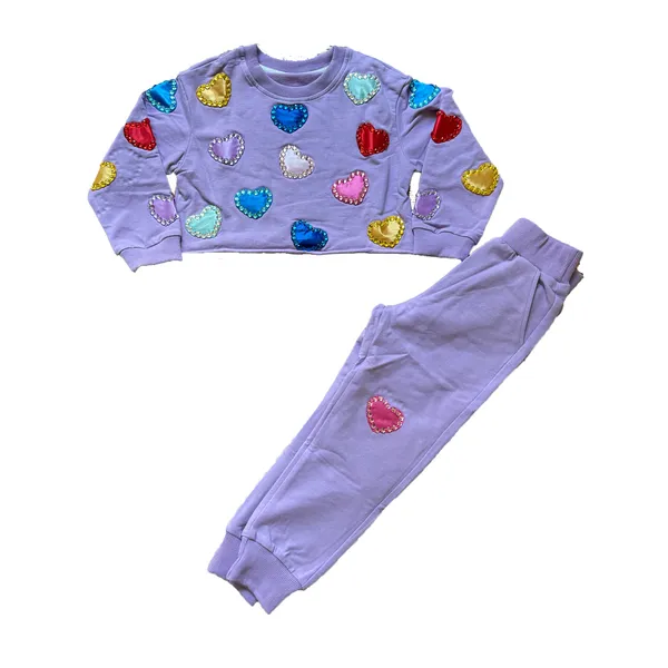 Purple Sweatsuit w/Multi Heart Embellishments