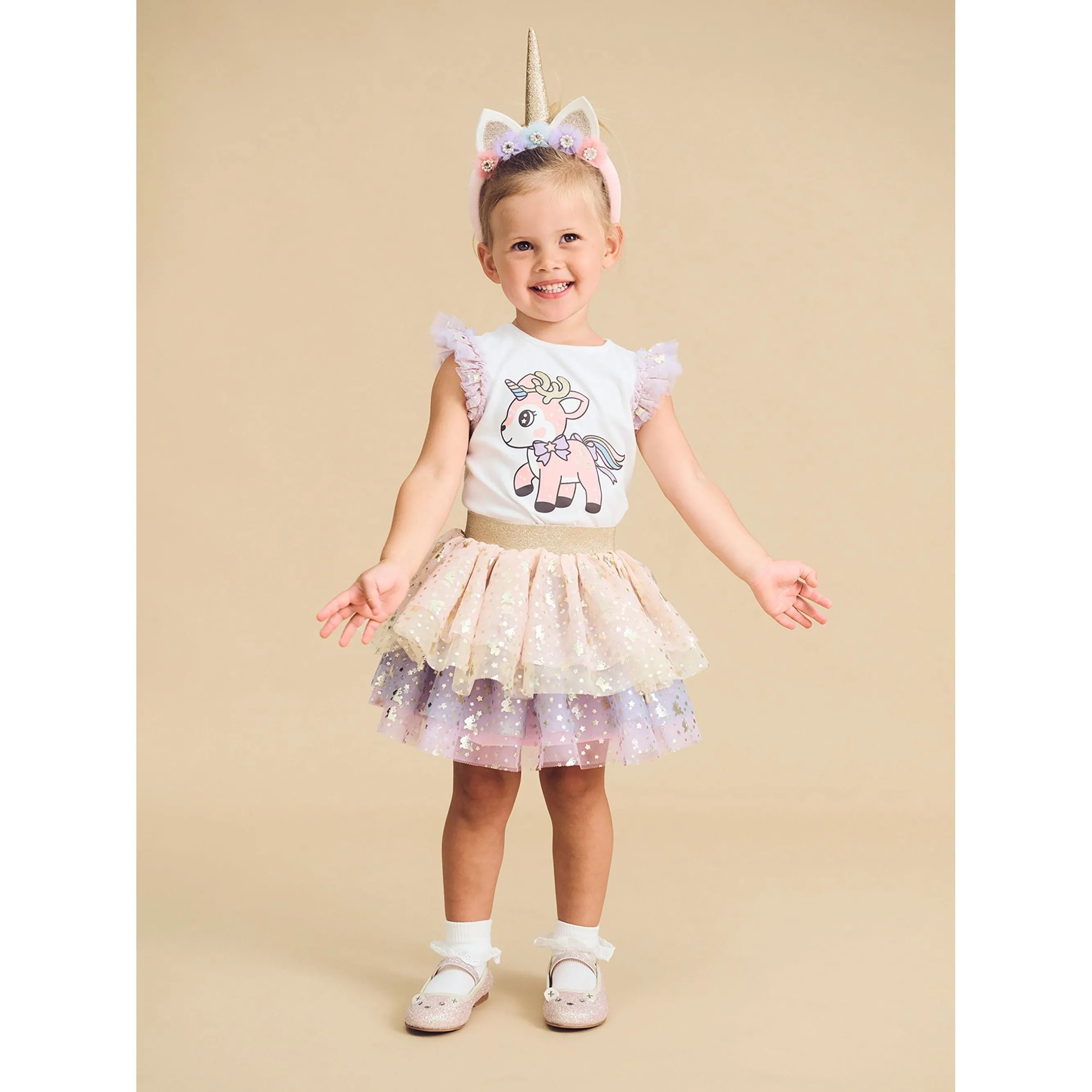 Reindeer Tulle Sleeve T-Shirt
