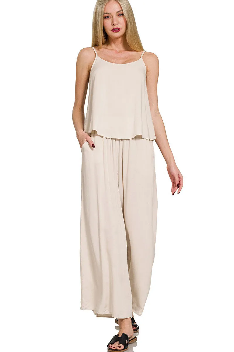 Relax and Flow Woven Cami & Pants Set with Pockets |S-L