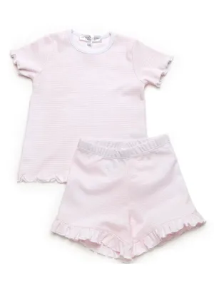 Ruffle Short Pima Baby Lounge Set | Lt Pink Stripe