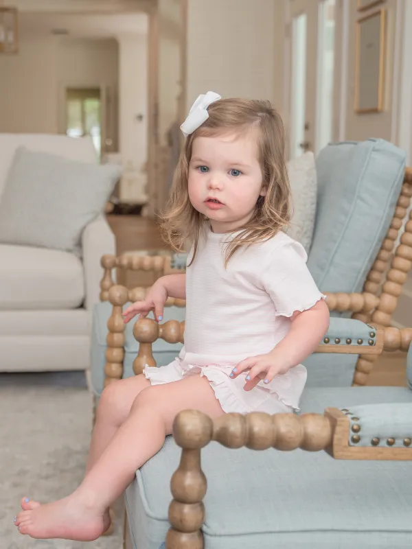 Ruffle Short Pima Baby Lounge Set | Lt Pink Stripe