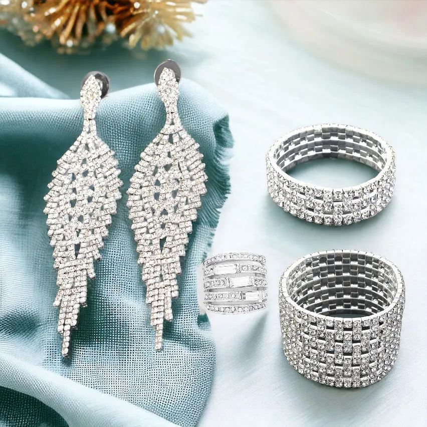 SHARR - clear silver 4 piece rhinestone jewelry set