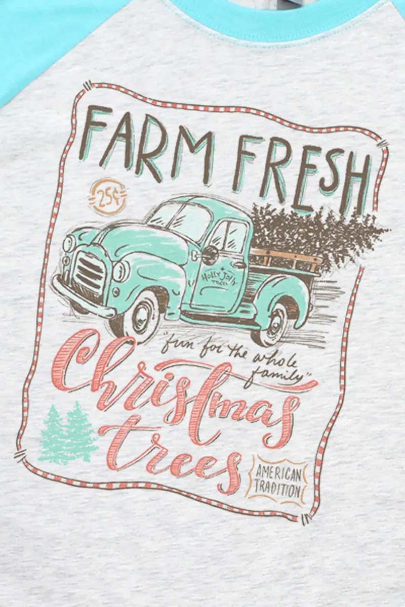 Sketch Farm Fresh Christmas Trees Tri-Blend Unisex 3/4 Raglan