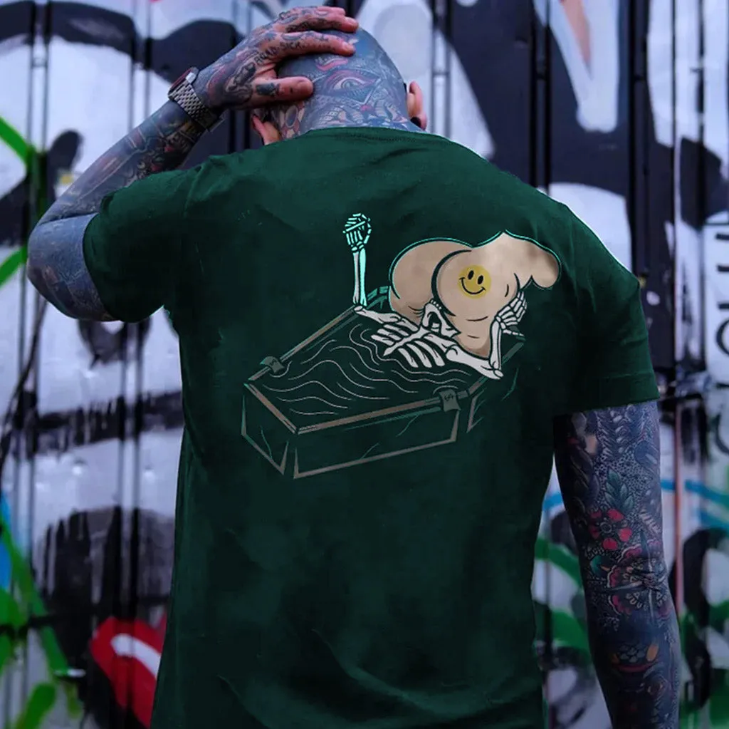 Skull Eat the Naked Ass in the Coffin Graphic Black Print T-shirt