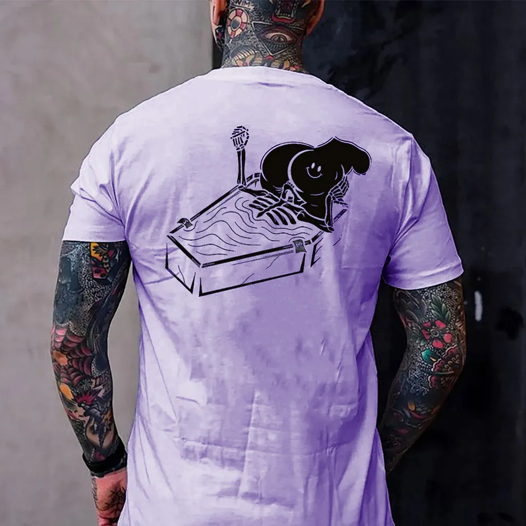 Skull Eat the Naked Ass in the Coffin Graphic Black Print T-shirt