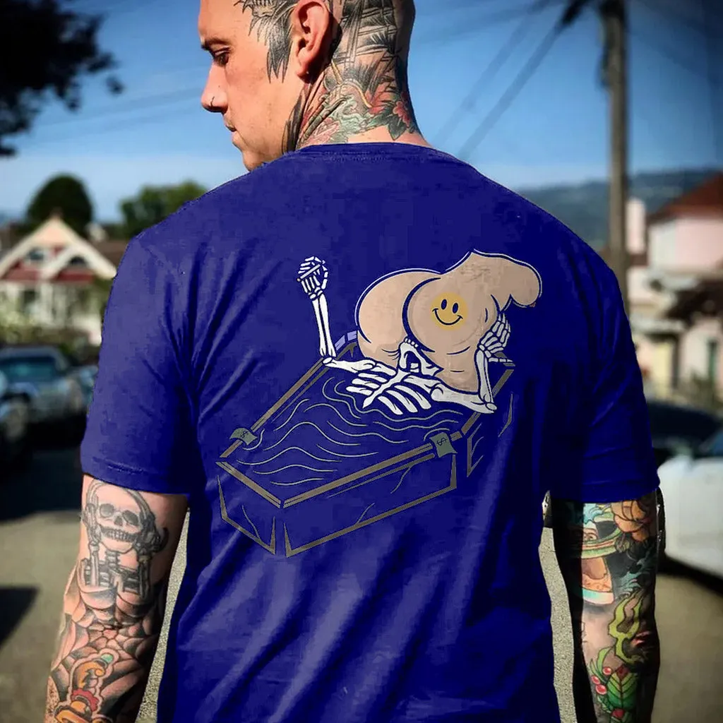 Skull Eat the Naked Ass in the Coffin Graphic Black Print T-shirt