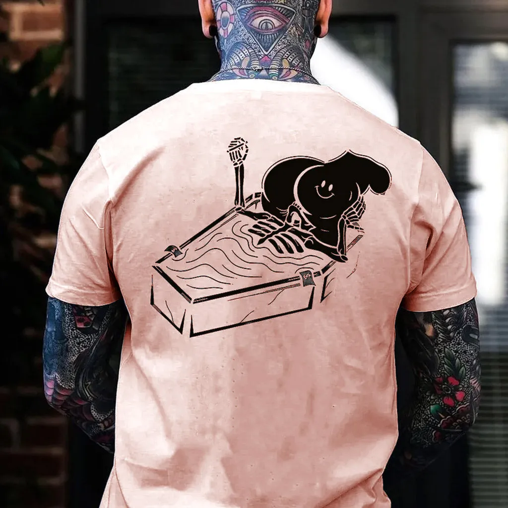 Skull Eat the Naked Ass in the Coffin Graphic Black Print T-shirt