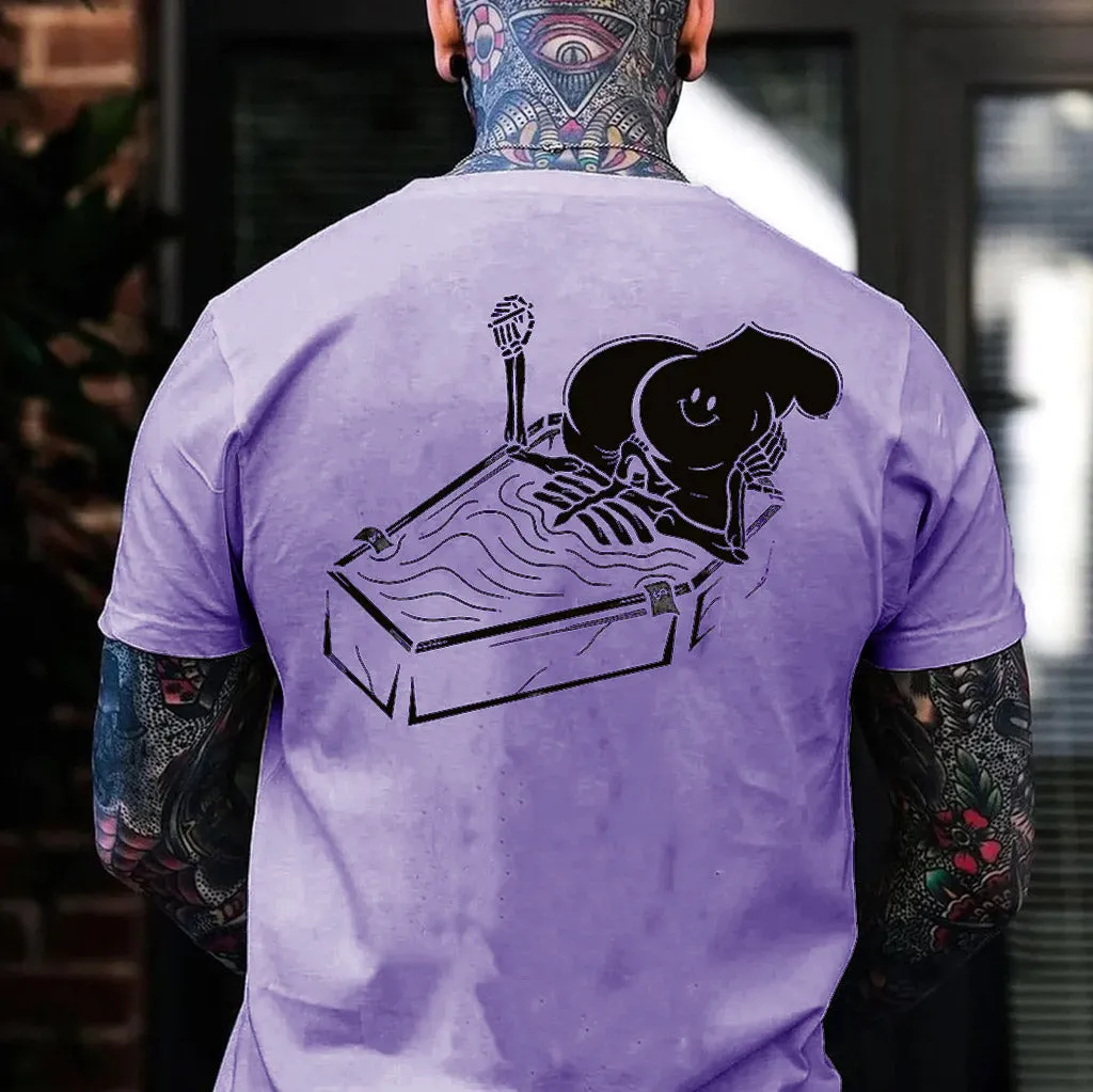 Skull Eat the Naked Ass in the Coffin Graphic Black Print T-shirt