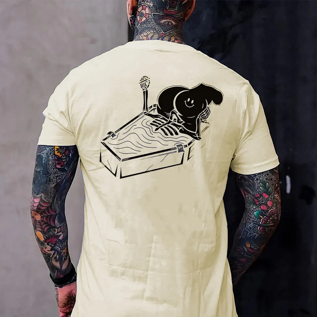 Skull Eat the Naked Ass in the Coffin Graphic Black Print T-shirt