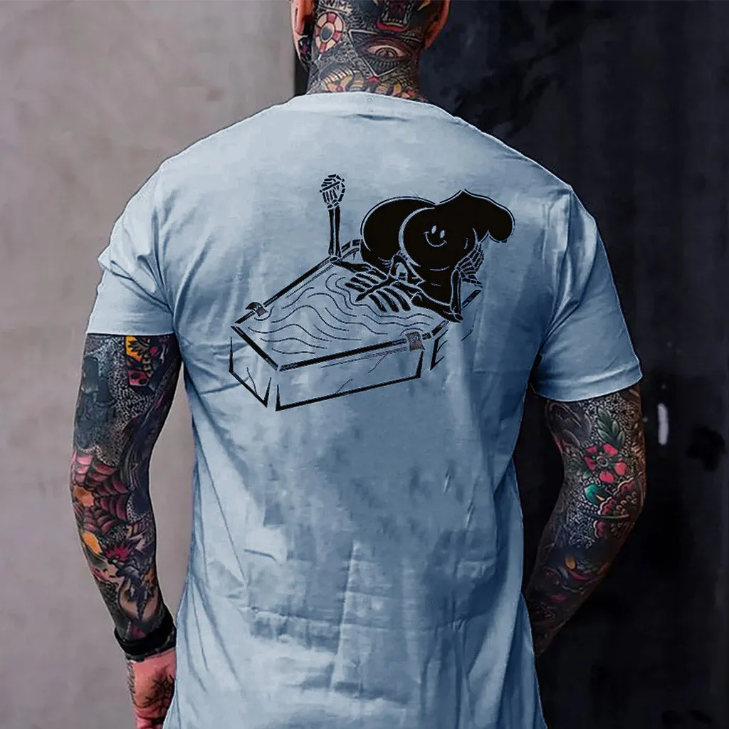 Skull Eat the Naked Ass in the Coffin Graphic Black Print T-shirt