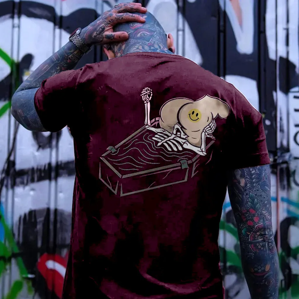 Skull Eat the Naked Ass in the Coffin Graphic Black Print T-shirt