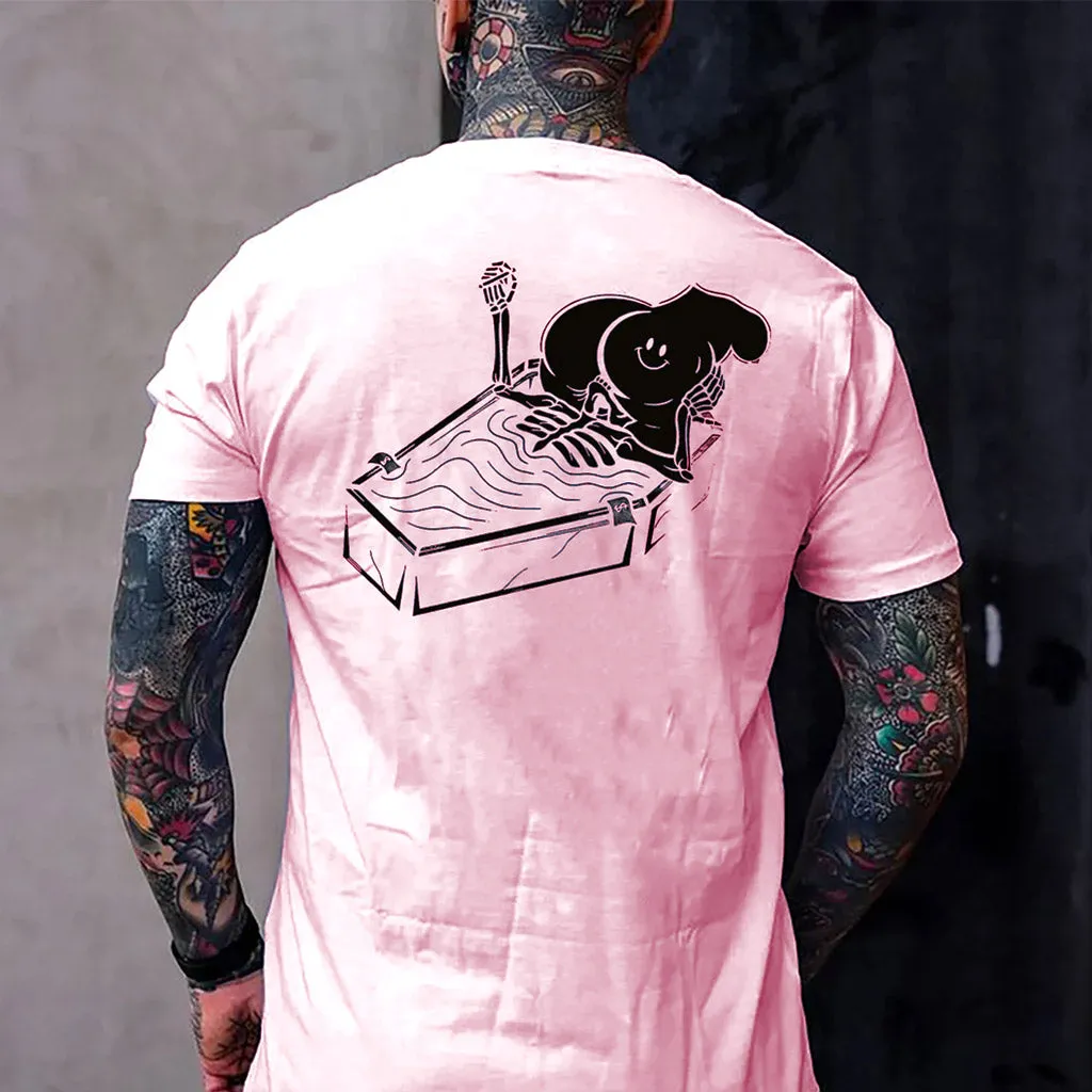 Skull Eat the Naked Ass in the Coffin Graphic Black Print T-shirt