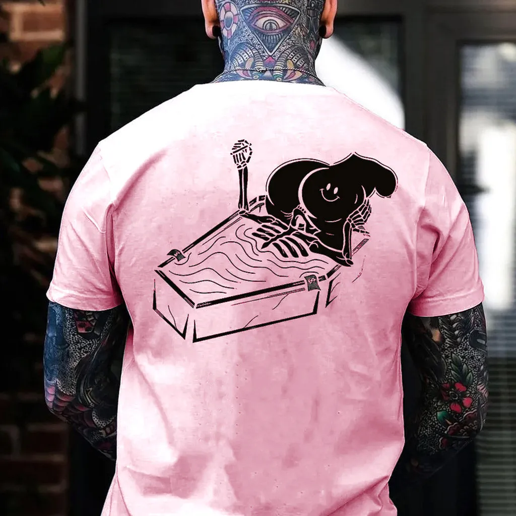 Skull Eat the Naked Ass in the Coffin Graphic Black Print T-shirt