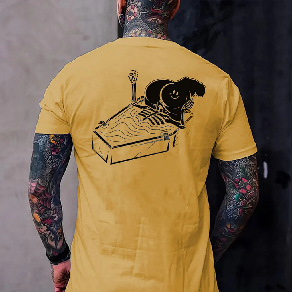 Skull Eat the Naked Ass in the Coffin Graphic Black Print T-shirt