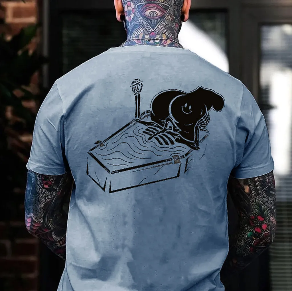 Skull Eat the Naked Ass in the Coffin Graphic Black Print T-shirt