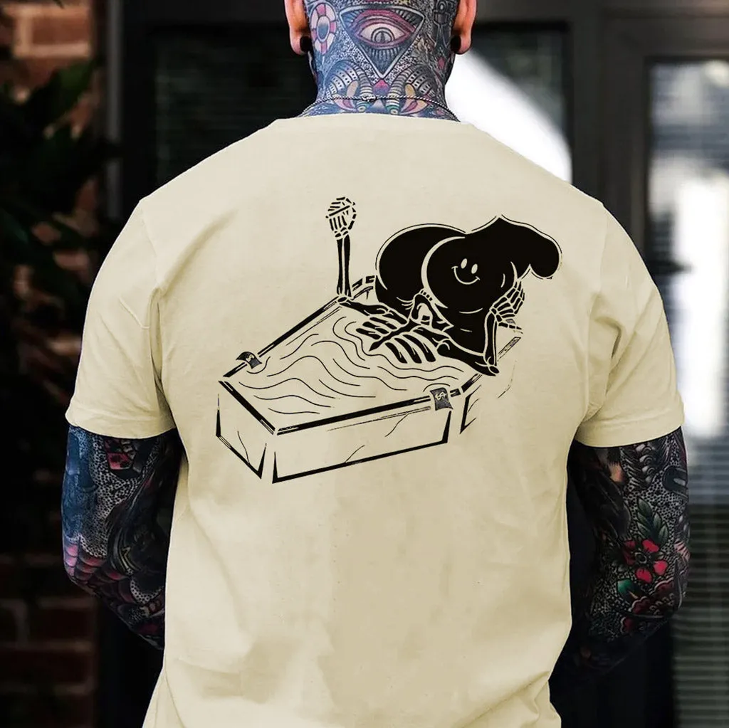 Skull Eat the Naked Ass in the Coffin Graphic Black Print T-shirt