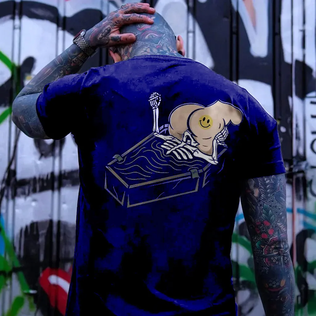 Skull Eat the Naked Ass in the Coffin Graphic Black Print T-shirt