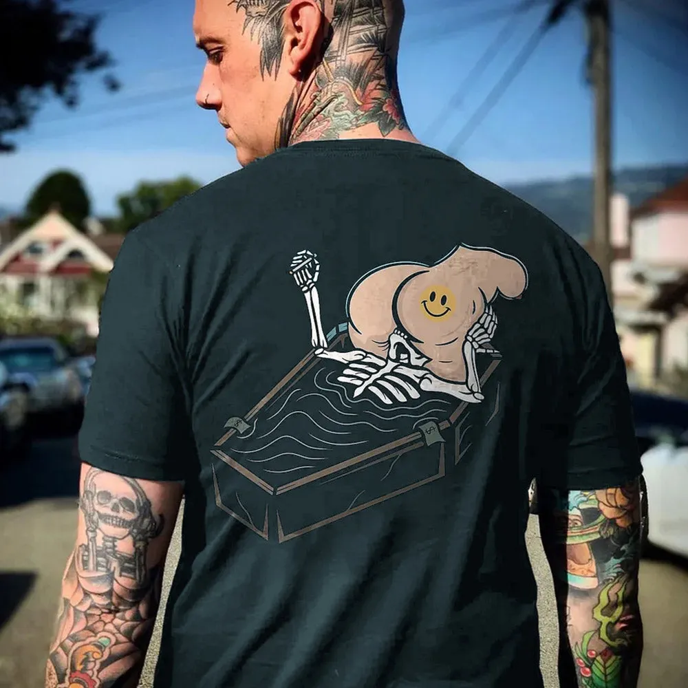 Skull Eat the Naked Ass in the Coffin Graphic Black Print T-shirt