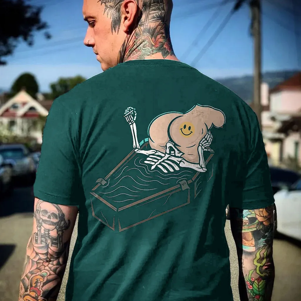 Skull Eat the Naked Ass in the Coffin Graphic Black Print T-shirt
