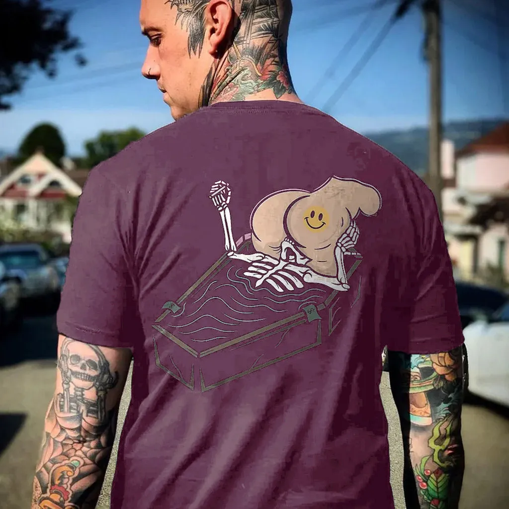 Skull Eat the Naked Ass in the Coffin Graphic Black Print T-shirt