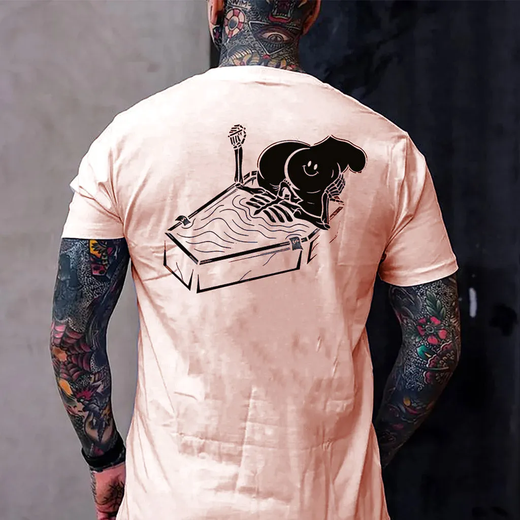Skull Eat the Naked Ass in the Coffin Graphic Black Print T-shirt