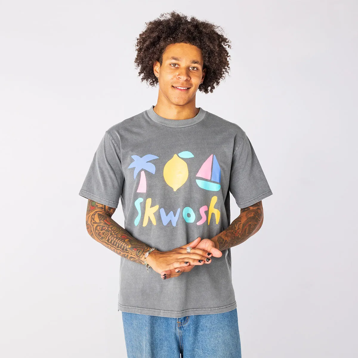 Skwosh Graphic Regular Tee in Charcoal