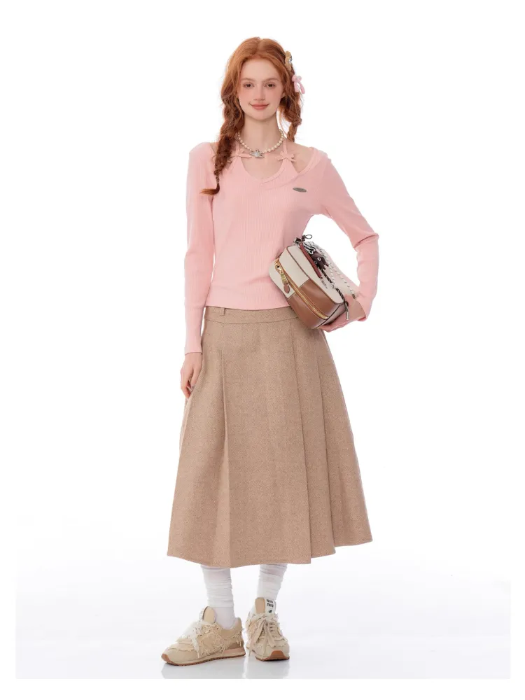 Soft Pink Ribbed Knit Bow-Tie Top