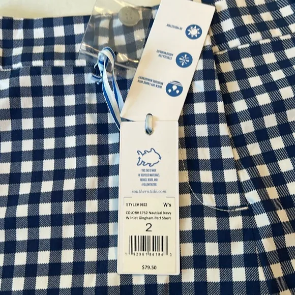 Southern Tide 2 Shorts Inlet Gingham Performance Shorts Nautical Navy NWT