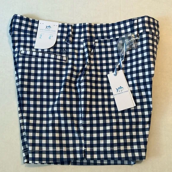 Southern Tide 2 Shorts Inlet Gingham Performance Shorts Nautical Navy NWT