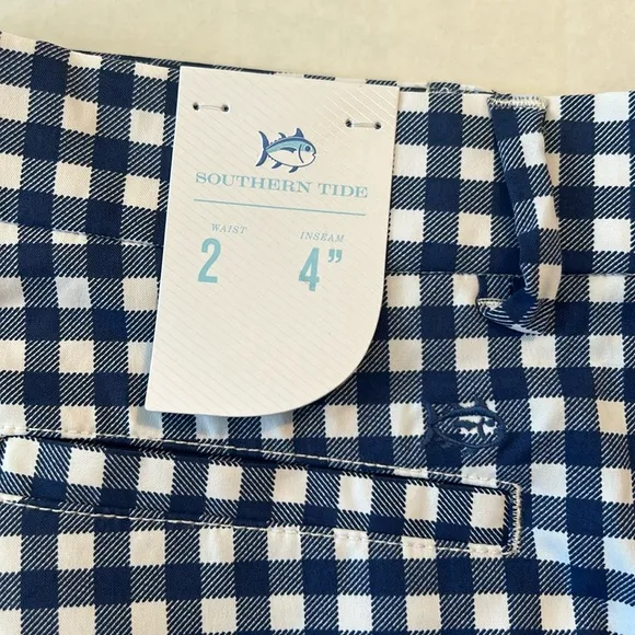 Southern Tide 2 Shorts Inlet Gingham Performance Shorts Nautical Navy NWT