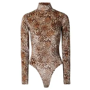 SPRWMN Leopard-print Turtleneck Thong Bodysuit