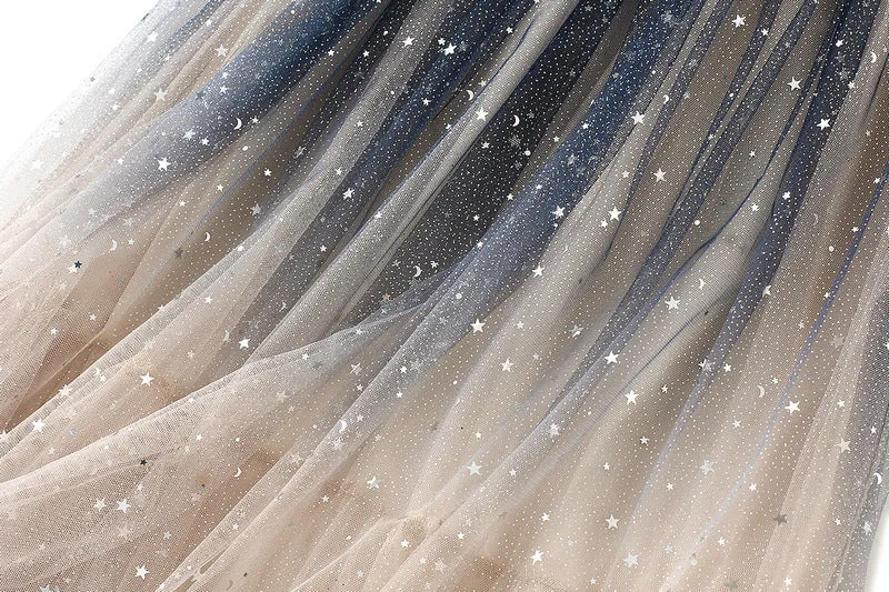 Starry Mesh Tulle Skirt with Gradient Layers and Elastic Waist