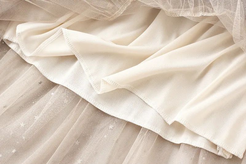 Starry Mesh Tulle Skirt with Gradient Layers and Elastic Waist