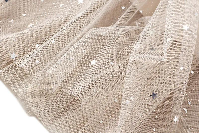 Starry Mesh Tulle Skirt with Gradient Layers and Elastic Waist