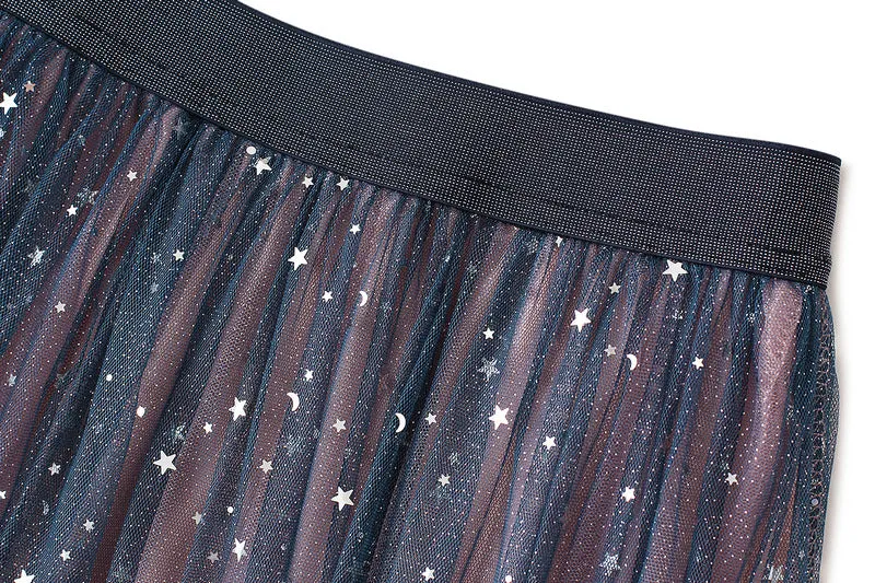 Starry Mesh Tulle Skirt with Gradient Layers and Elastic Waist
