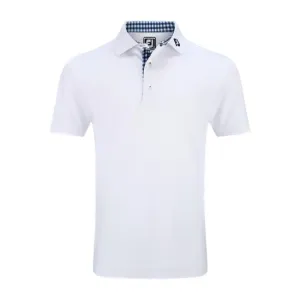Stretch Pique Solid w/Gingham Trim - White