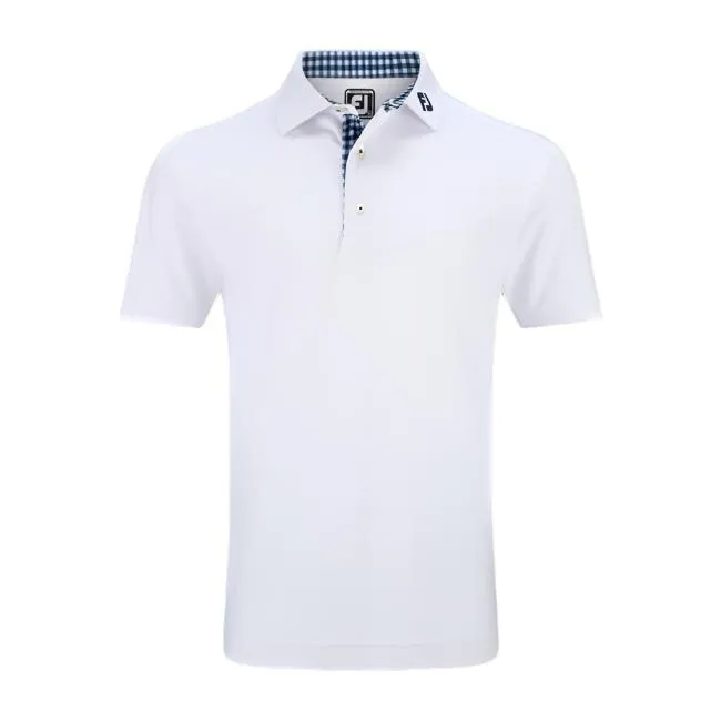 Stretch Pique Solid w/Gingham Trim - White