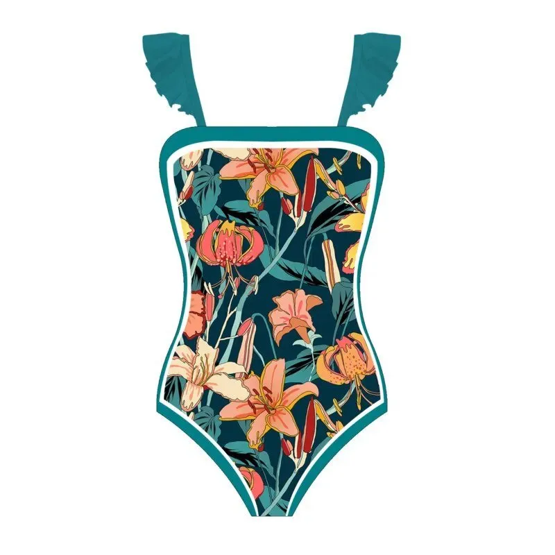 Summer Print One Piece Swimsuit With Beach Skirt