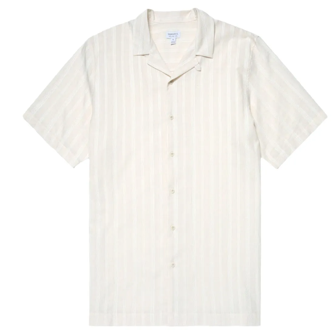 Sunspel Stripe Camp Collar Shirt Ecru