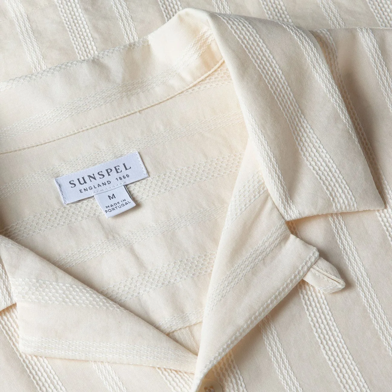 Sunspel Stripe Camp Collar Shirt Ecru