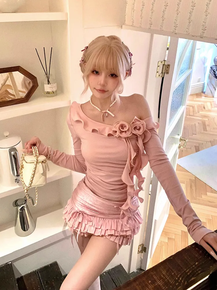 Sweet Pear Dream Muse Ruffle Shirred Top & Bow Cake Skirt Set