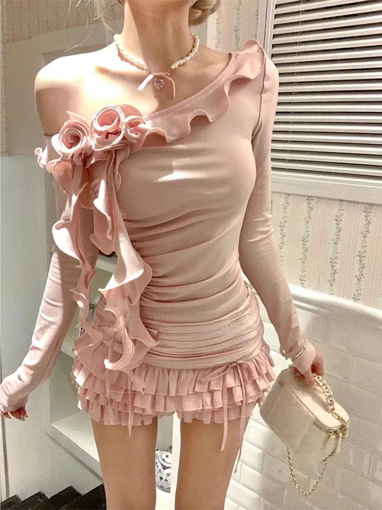 Sweet Pear Dream Muse Ruffle Shirred Top & Bow Cake Skirt Set