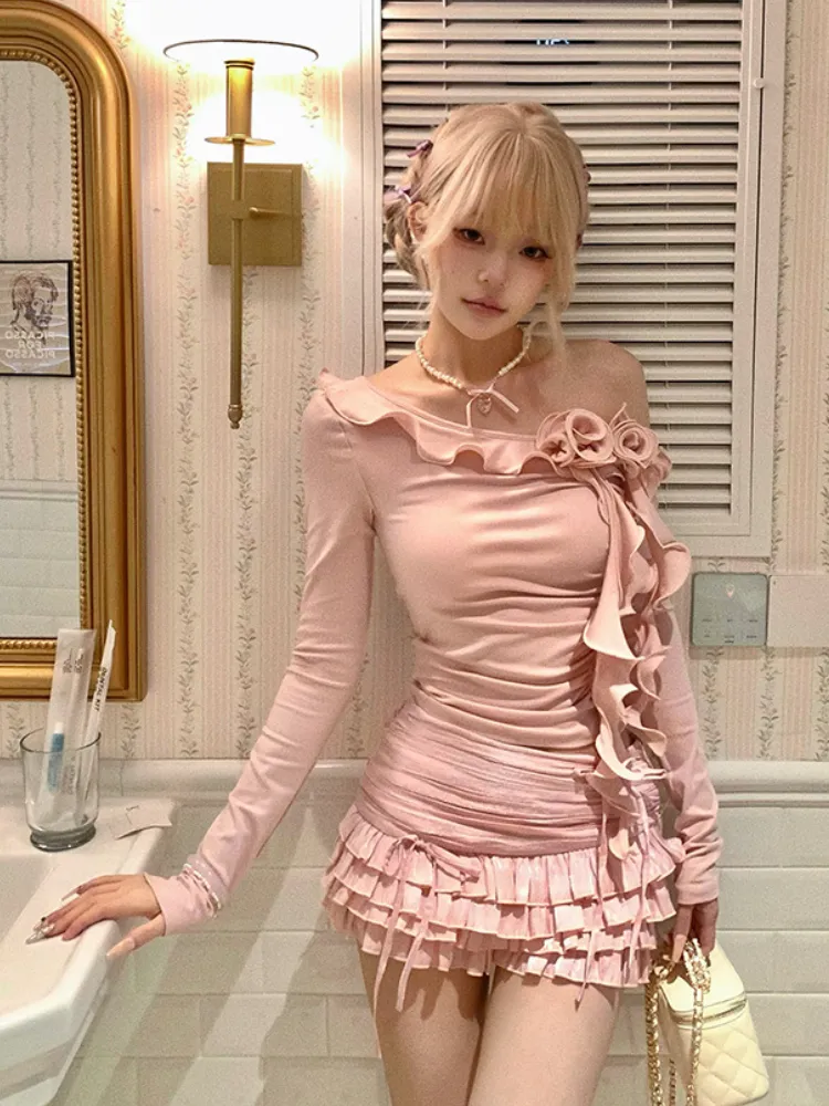Sweet Pear Dream Muse Ruffle Shirred Top & Bow Cake Skirt Set