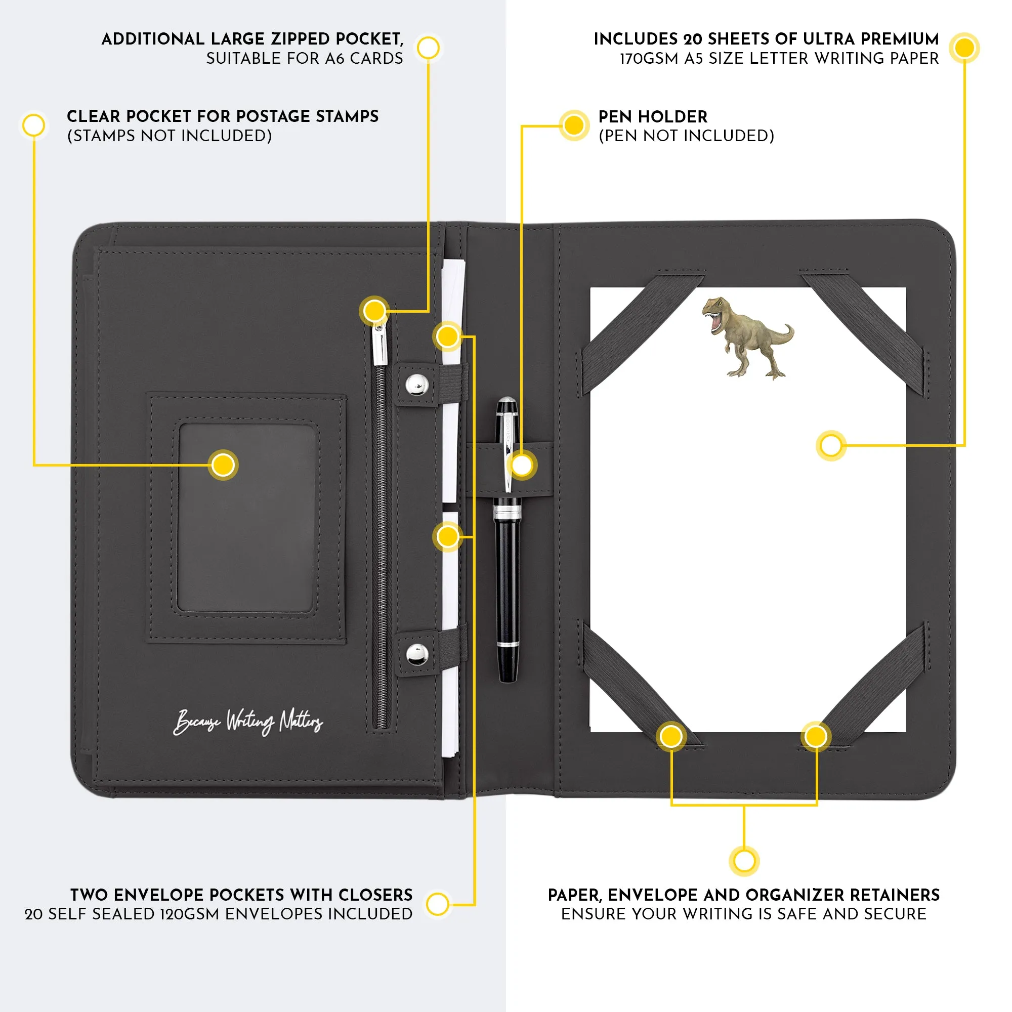 T-Rex Letter Writing Set with Organiser