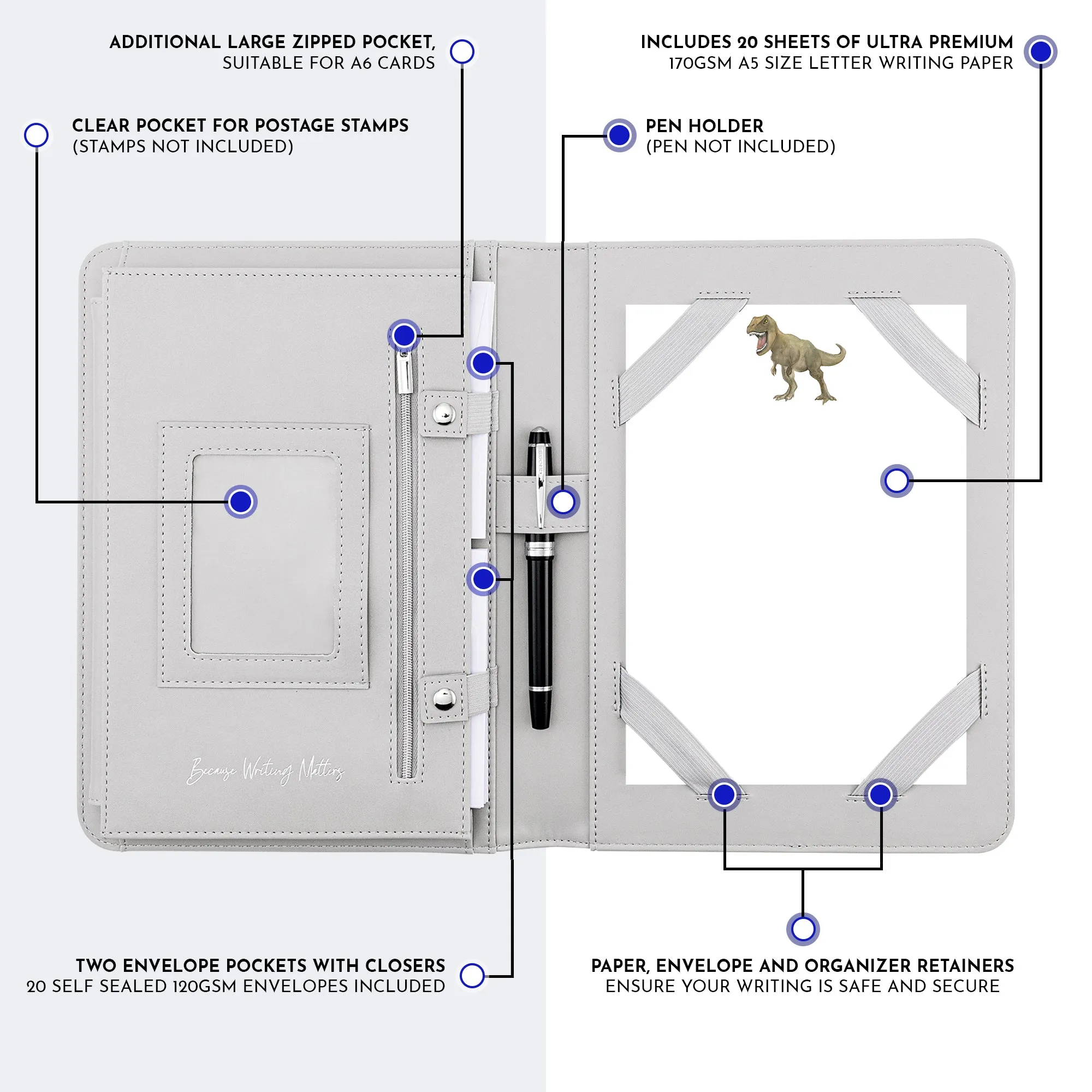 T-Rex Letter Writing Set with Organiser