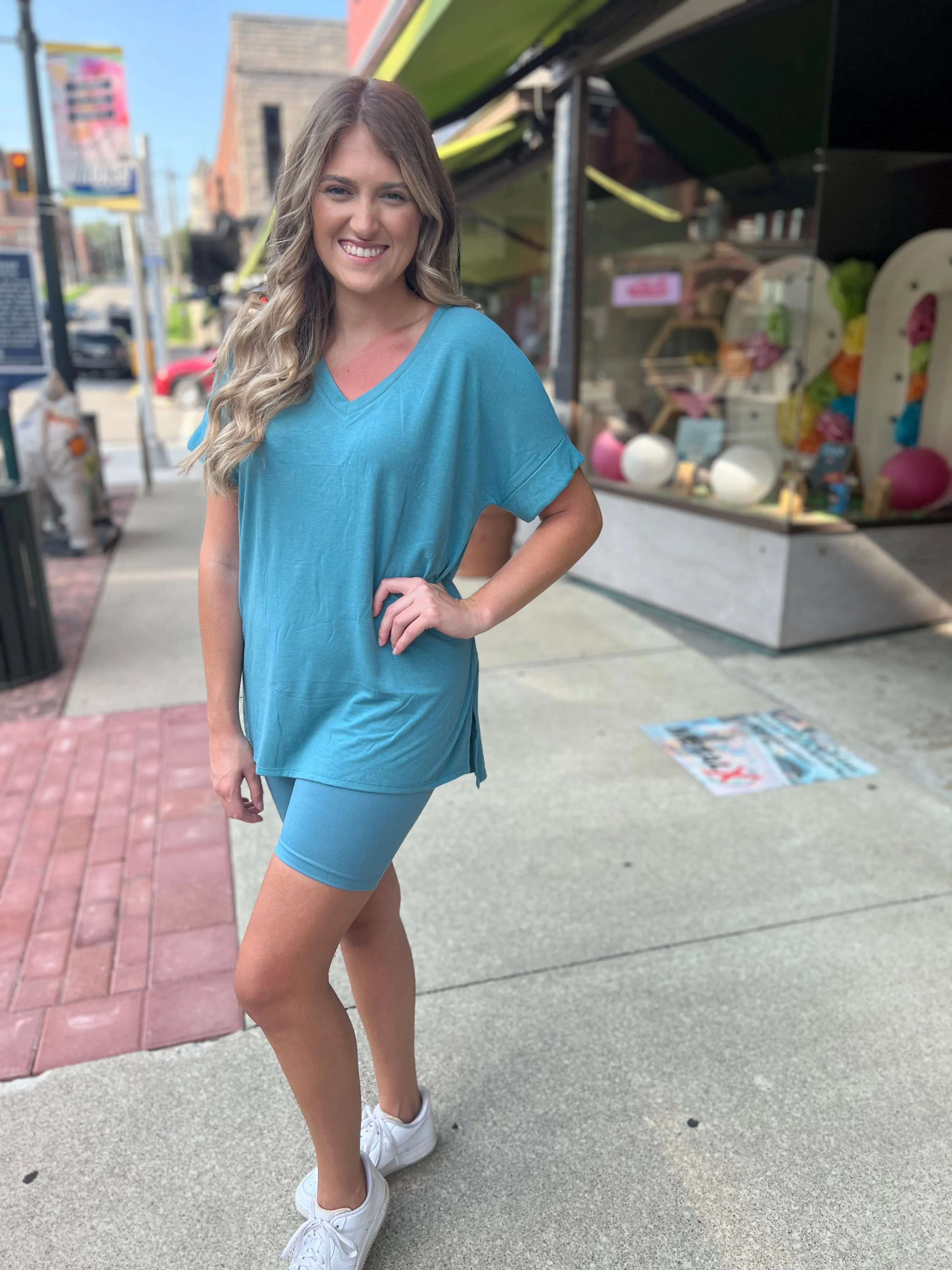 Teal Biker Shorts