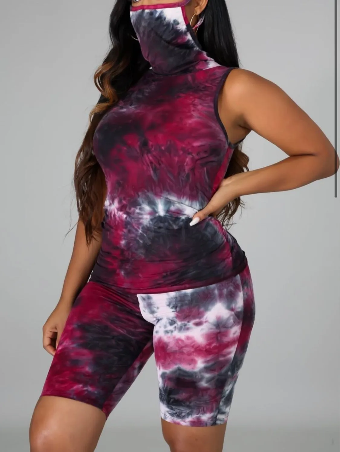 TieDye Short Set with Mask Scarf ‼️