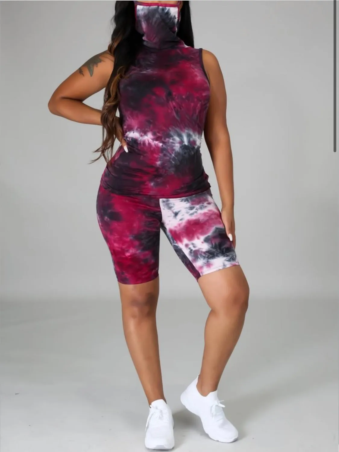 TieDye Short Set with Mask Scarf ‼️