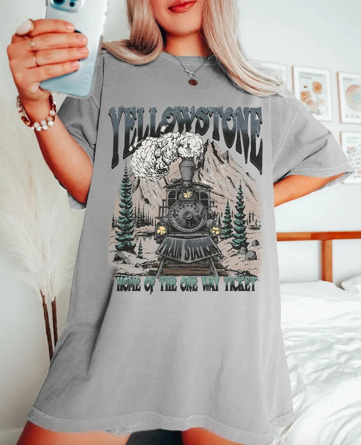 Train Station - One Way Ticket Bella or Comfort Colors Yellowstone Tee
