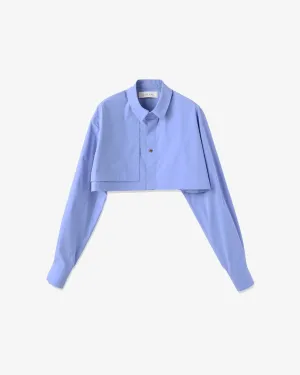 Typewriter Asymmetrical Cropped Chun Tab Shirt - Blue